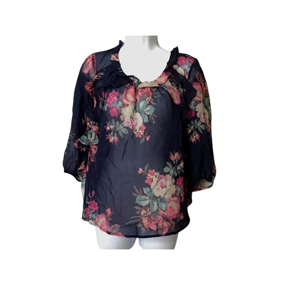 Leifsdottir Anthropologie Cotati Silk Dramatic Floral Print Sheer Blouse 6 Top - Picture 3 of 6